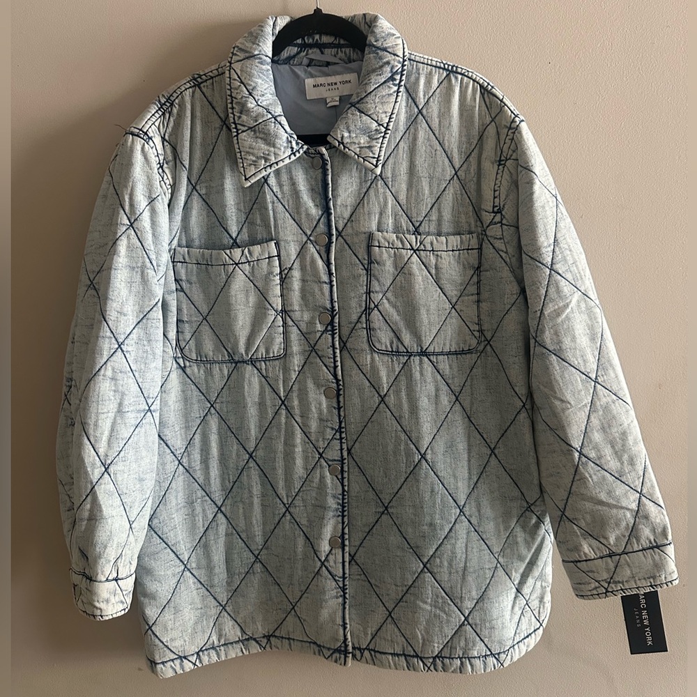 NWT Marc New York Light Blue Quilted Denim Shirt Jacket with Stitching Size XL